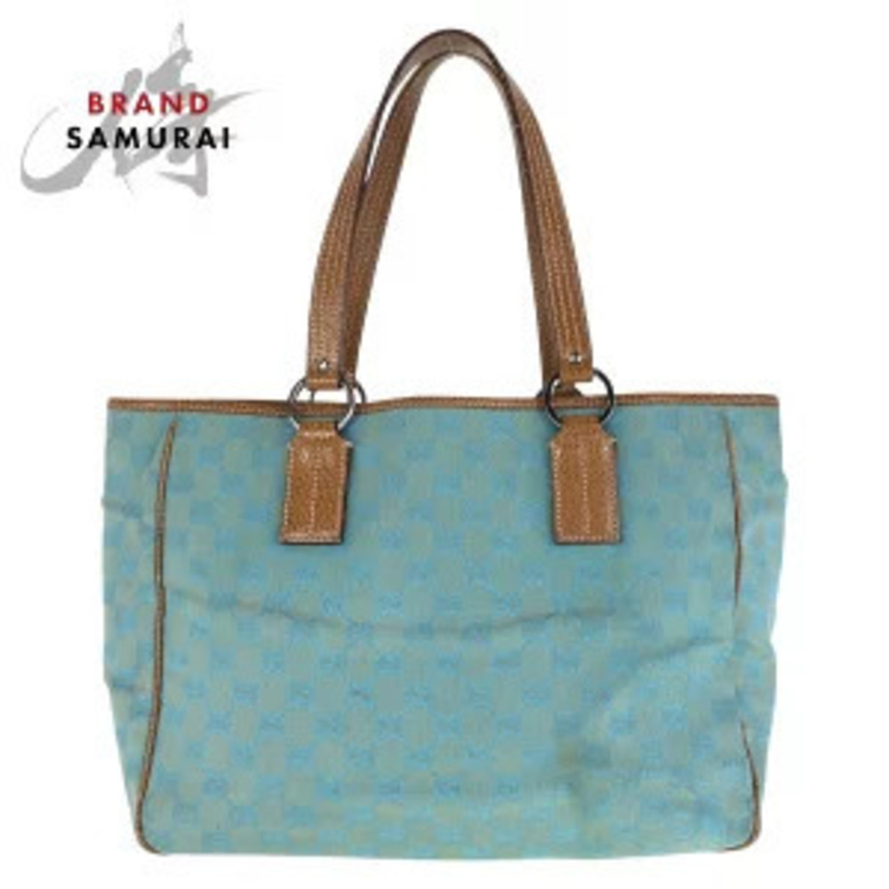 Gucci Blue Brown GG Canvas Leather Tote Bag Shoulder